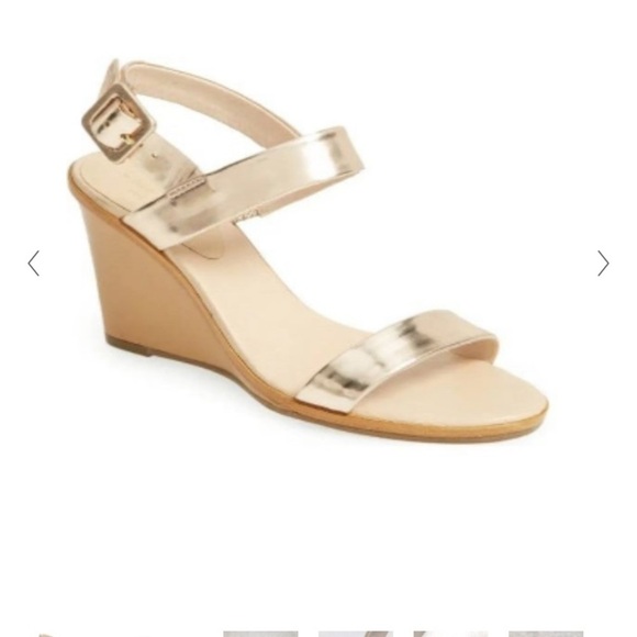 Kate Spade Wedges Sz 10 Gold Heels Metallic Sandals Party Shoes Strappy NEW - Picture 1 of 13